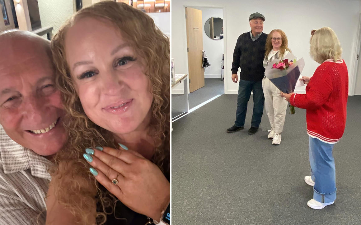 Charlotte and Fred with the engagement ring